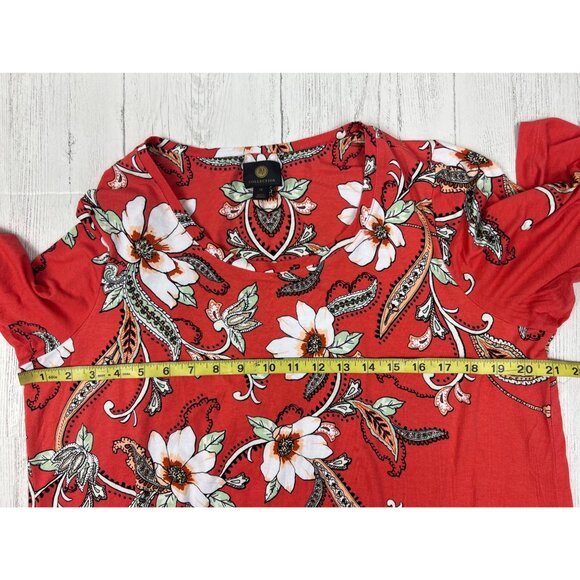 JM Collection Womens Size 1X Coral Floral Print 3/4 Sleeve Top - Picture 2 of 11
